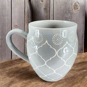 Baum Moroccan Gray White Pattern Ceramic Large Coffee Mug Cup 16 Oz